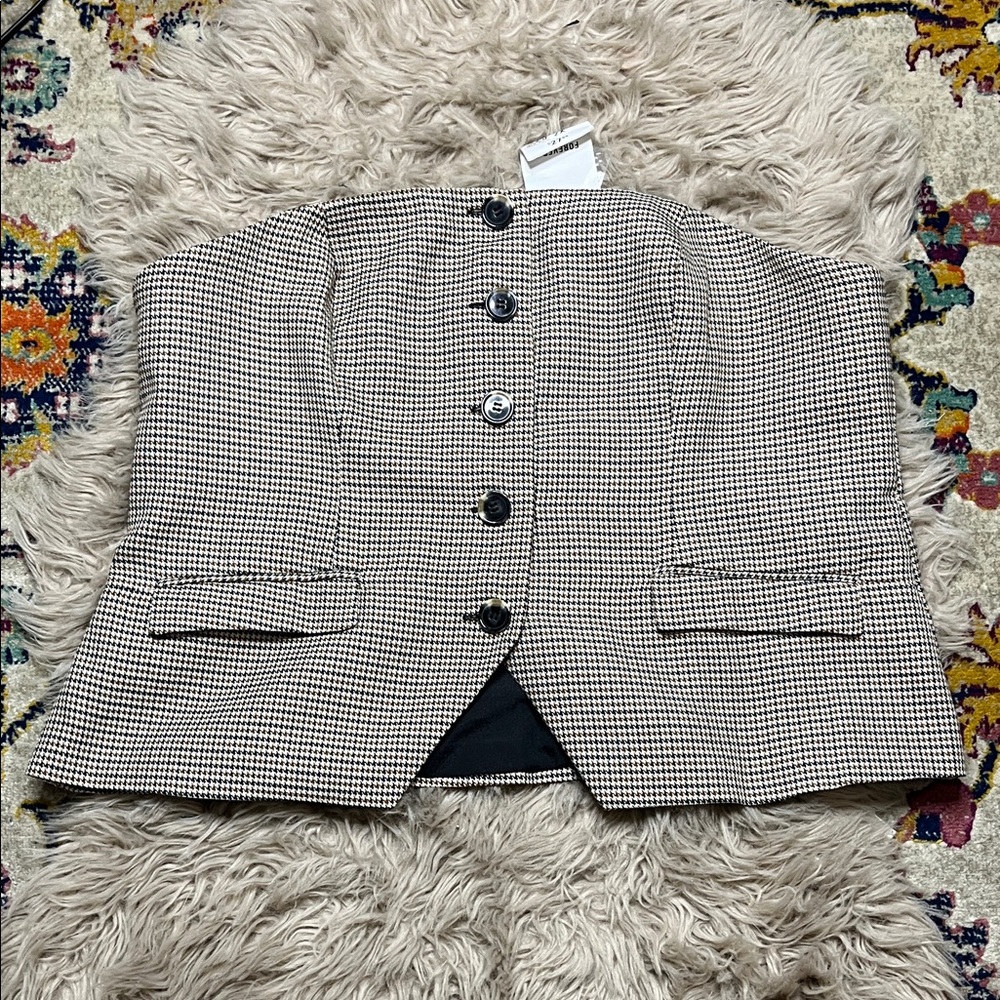 Forever 21 Brown, Black and Cream Houndstooth Strapless Bustier Top